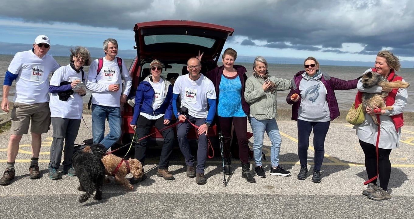 Ultra charity walkers Mike Butler, Susan and Stephen Maund, Sarah and Charlie Pratt, with support team who offered food, drinks, medication and massage along the route.